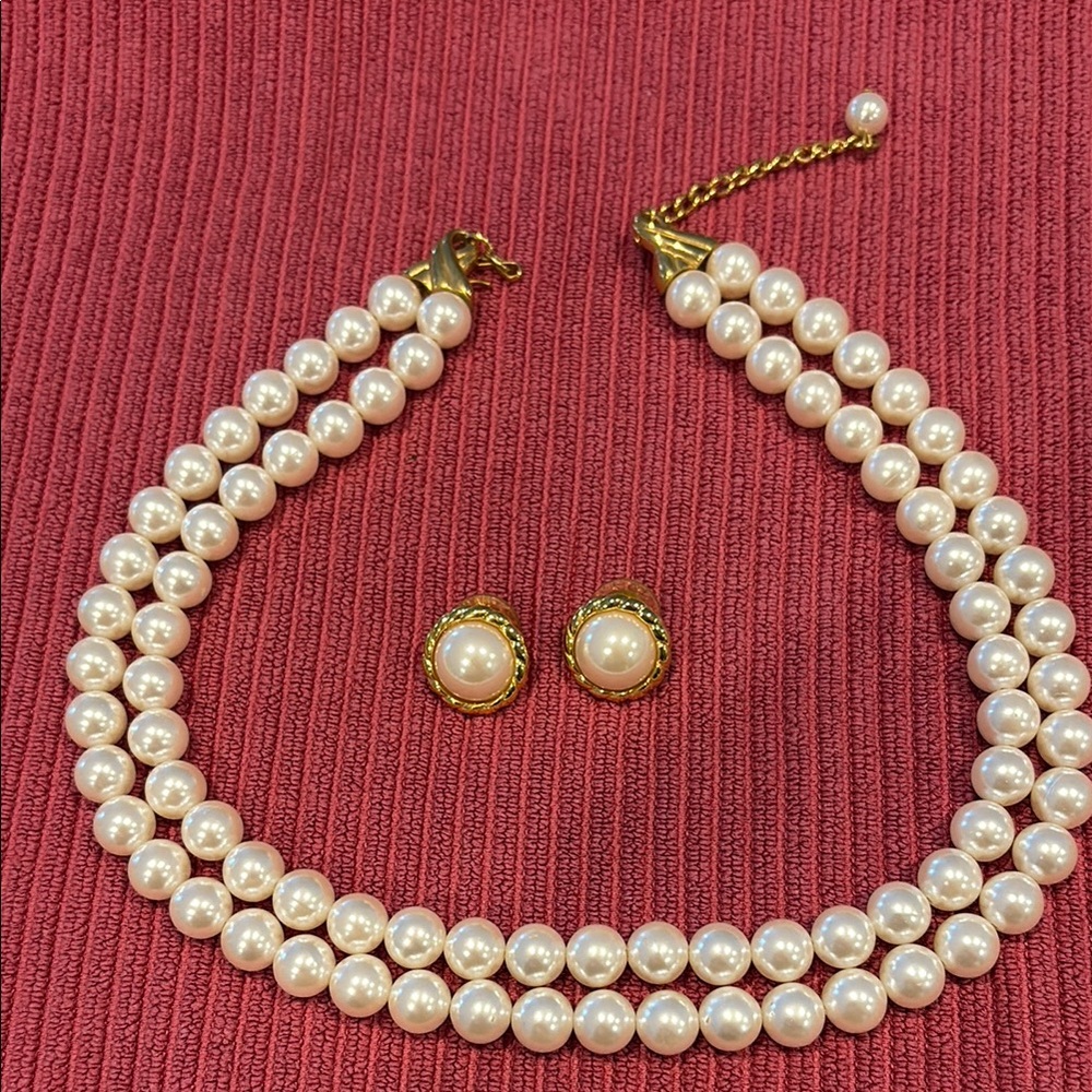 Elegant Faux Pearl Necklace and Earring Set